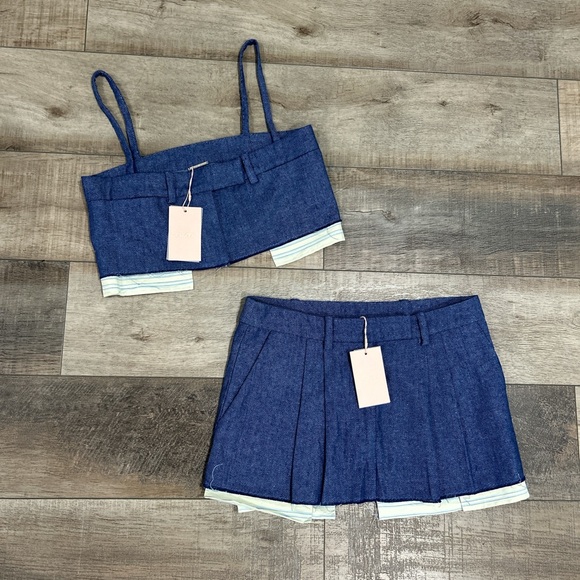 ALEXIS denim linen two piece skirt and crop top set NWT - Picture 2 of 8